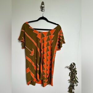 Orange and Olive Tribal Iwa Bird Blouse